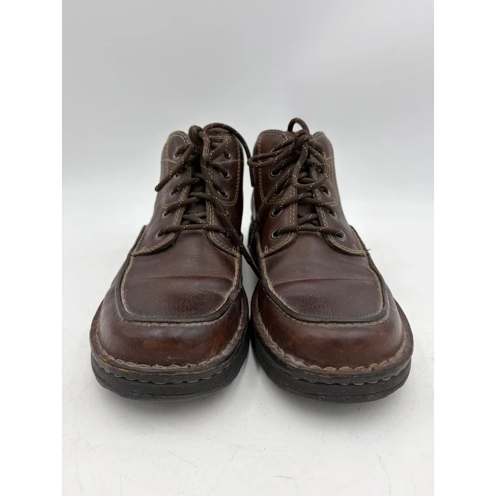 Vintage Clarks Ankle Leather Boots Active Air Men 8.5 Brown Moc Toe‎ Lace 37552